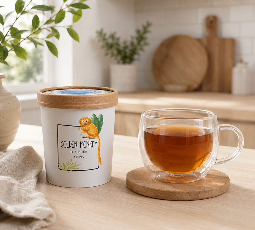 Golden Monkey Leo Tea – elegancka puszka, doypack i kubek prezentowy